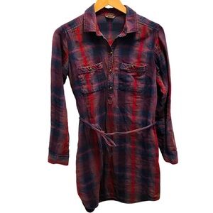 EDDIE BAUER Reverse Knit Plaid Tie Waist Shirt Dress